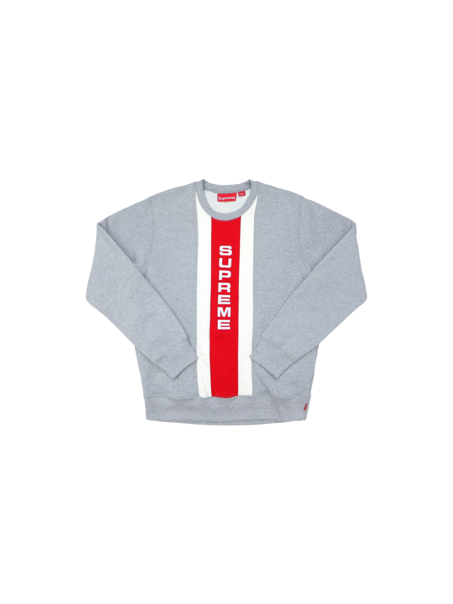 Supreme Vertical Logo Panel Crewneck L/S Shirt Heather Grey