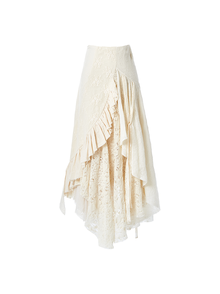 Elywood Lace Patchwork Shredded Skirt