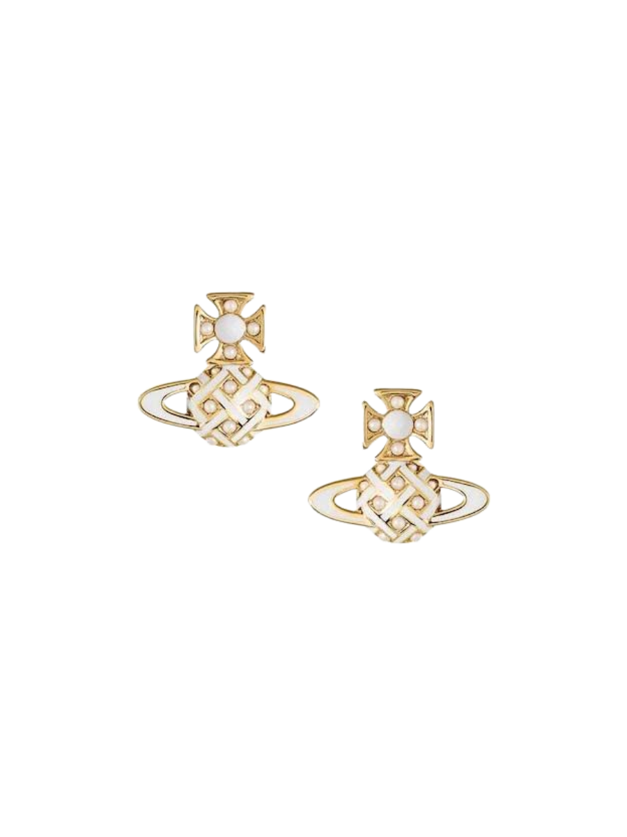 Vivienne Westwood Cassie Bas Relief Brass and Enamel Stud Earrings