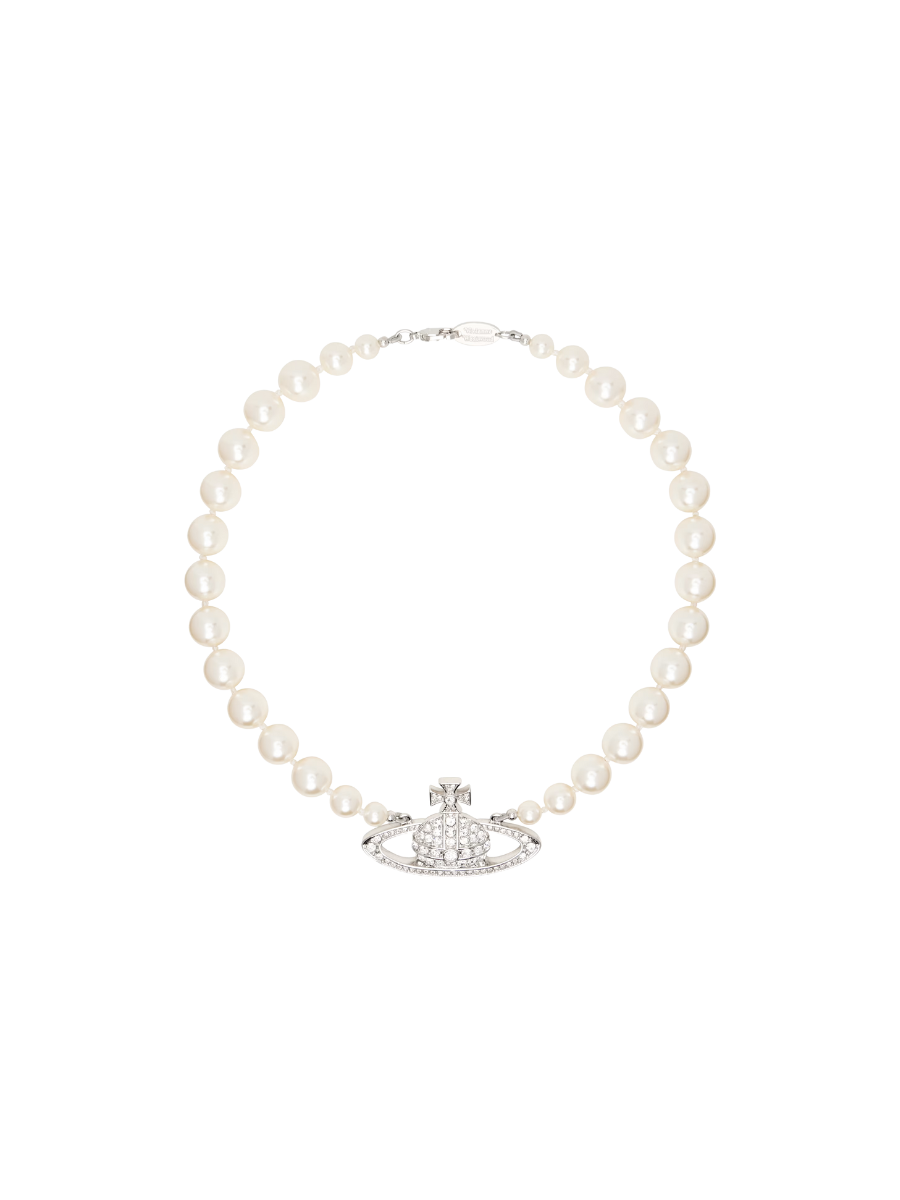 Vivienne Westwood Bas Relief Faux Pearl Necklace With Crystals