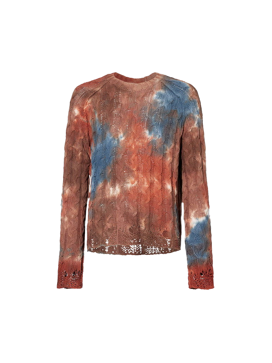 Acne Tie-dye Cable Knit Sweater Rust Brown/Blue