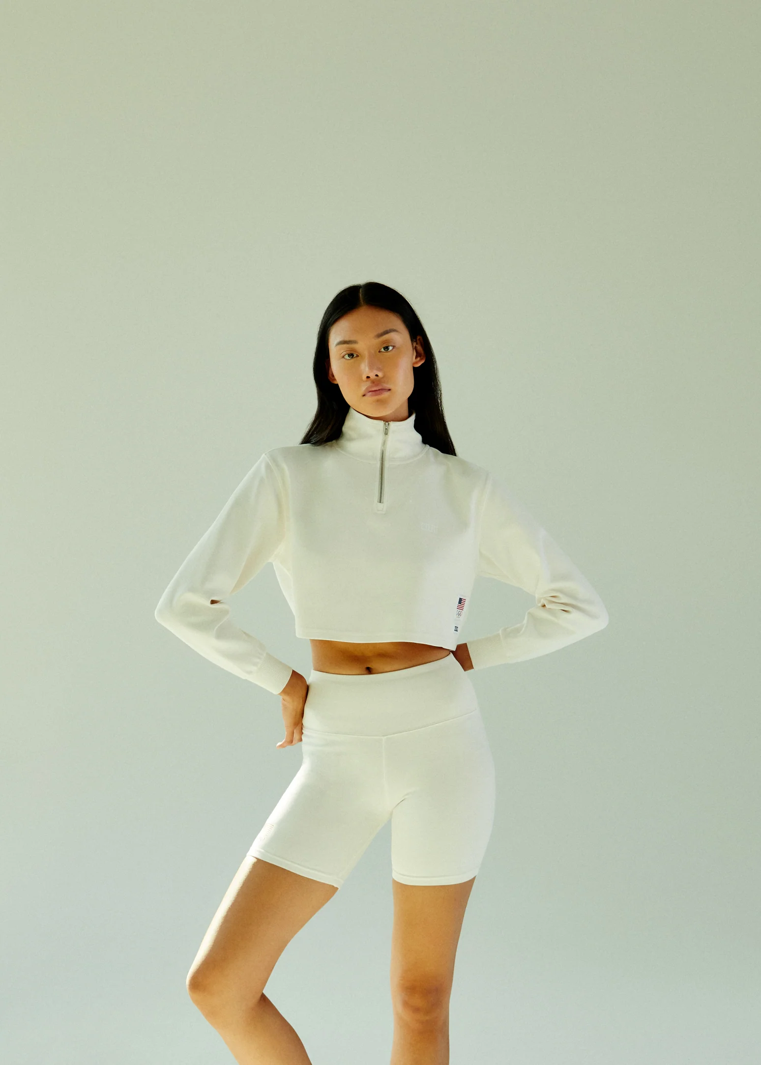 KITH TEAMUSA Exclusive Half-zip Crop Top Beige