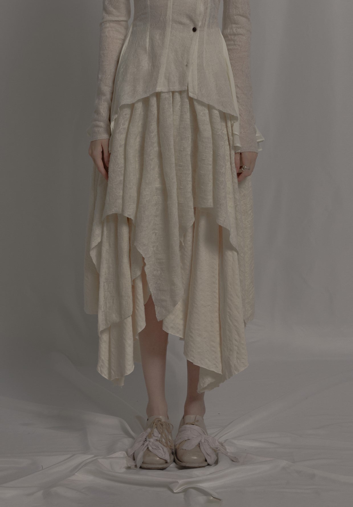 Elywood White Wool Broken Patchwork Skirt