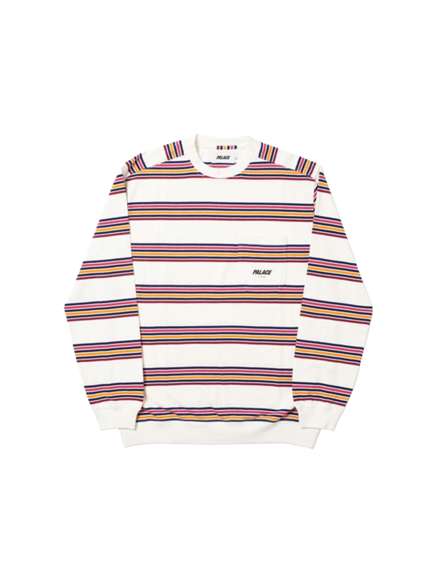 Palace Pocket Stripe Crew White/Purple