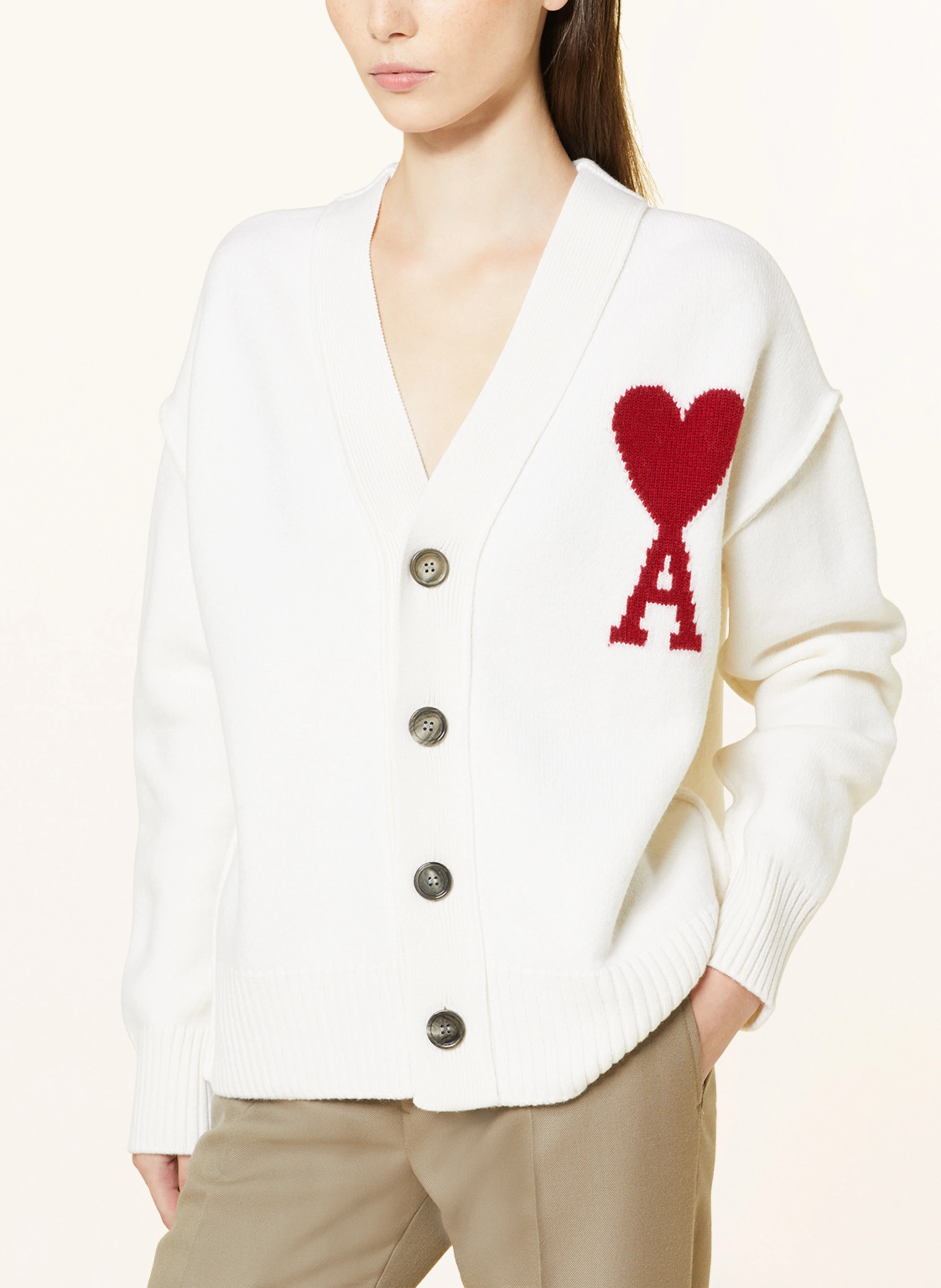 AMI Ami de Coeur Knitted Cardigan Cream White