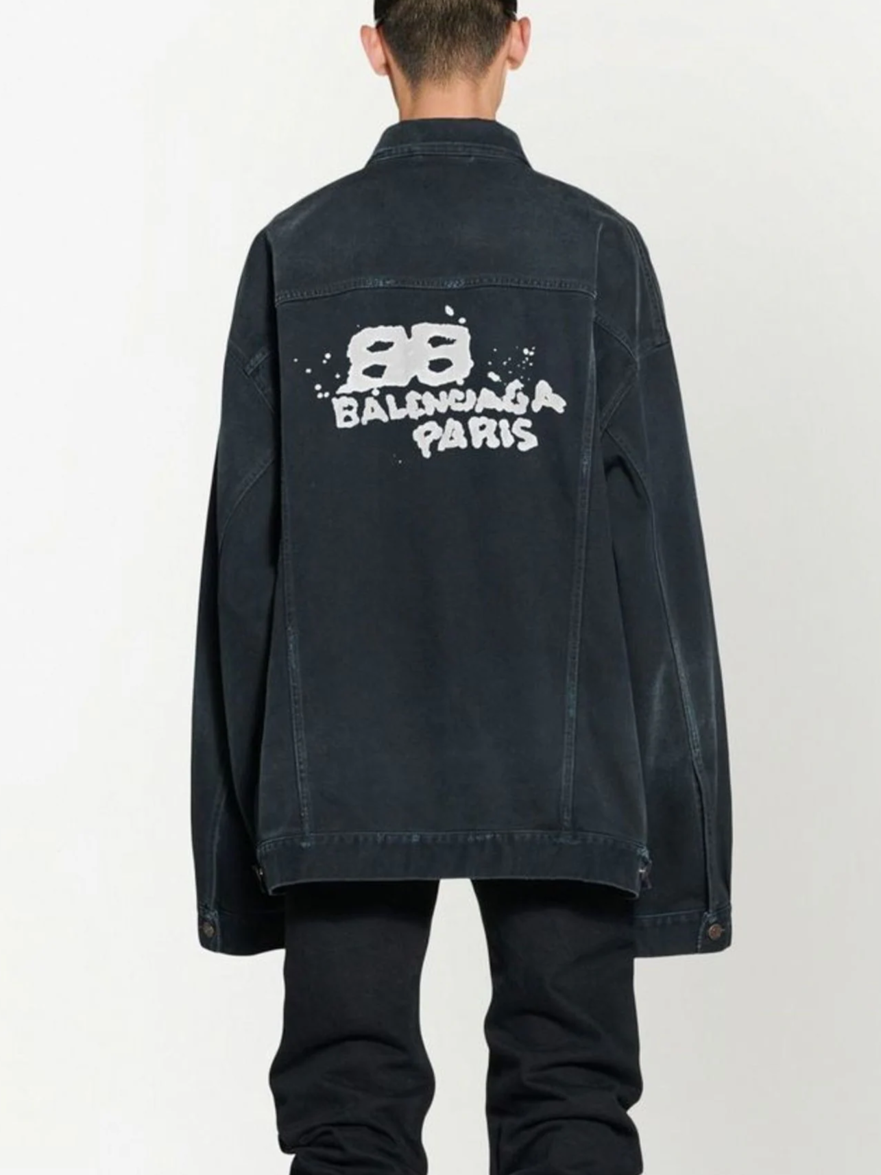 Balenciaga Hand-painted Logo Washed Denim Jacket